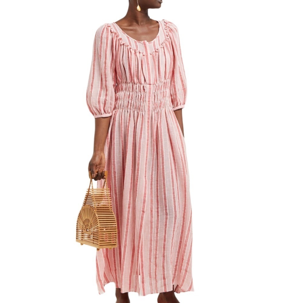 Pink Striped Smocked Waist Maxi Dress